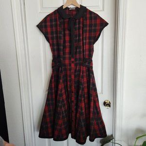 Unique Vintage Red/Black/Silver Plaid 50's Inspired Dress